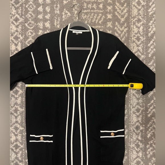Black Knit Long Cardigan with White Trim size L - Picture 8 of 9